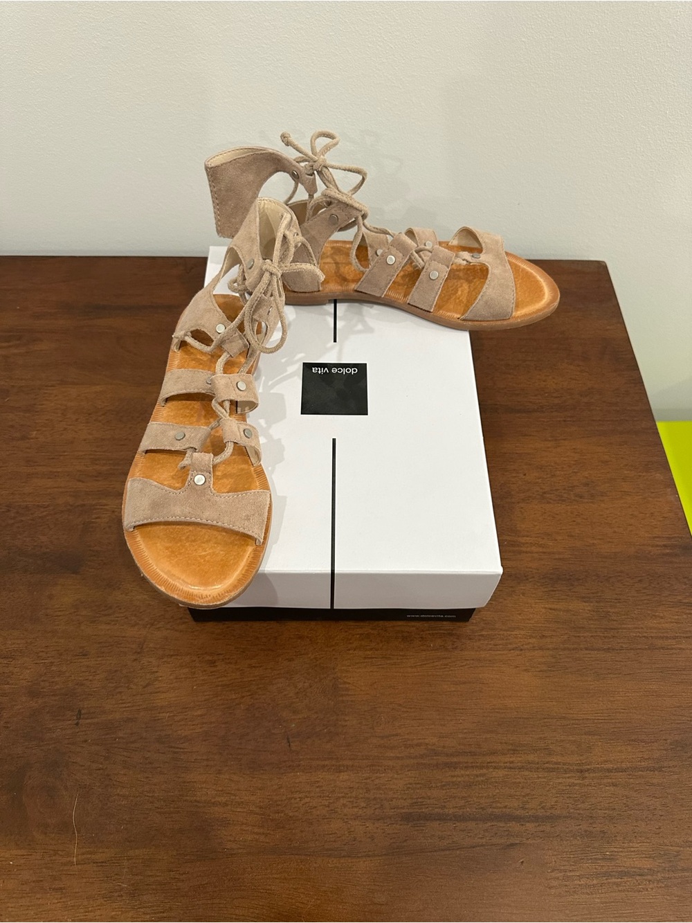 Dolce Vita Beige Lace-Up Suede Gladiator Sandals